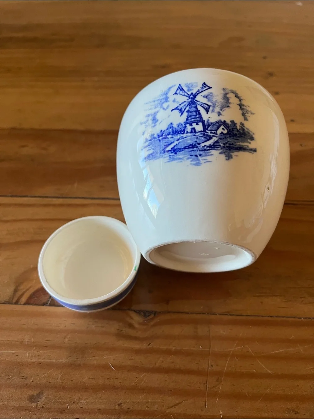 Vintage Hand Painted Windmill Jar w/Lid